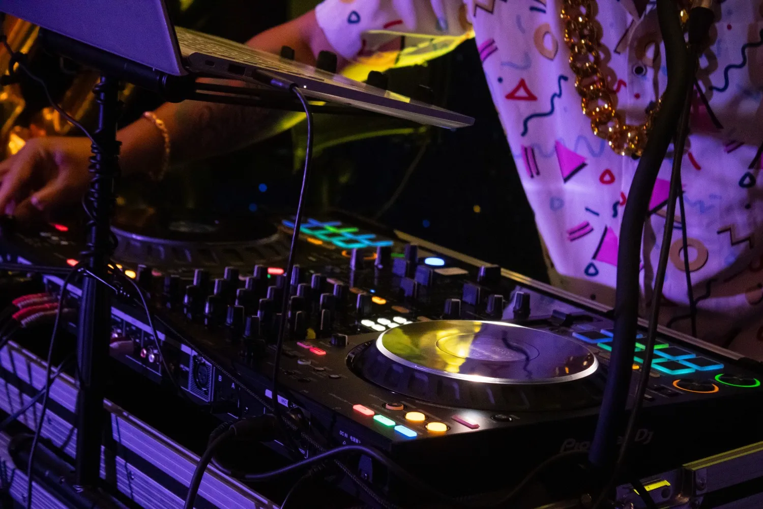 Close-up of the DJ controller mid-mix